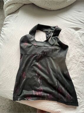 Lululemon Black Halter Tank Top with Subtle Purple Accents